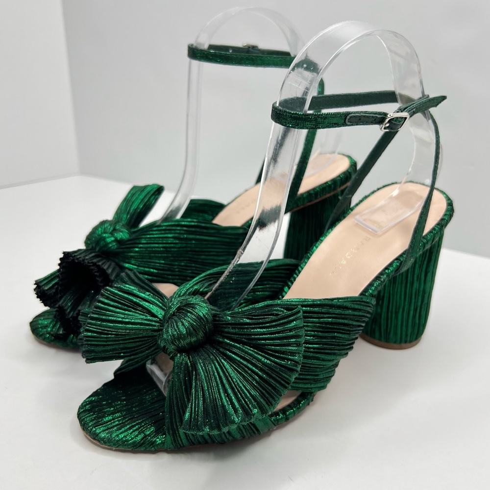 Loeffler Randall Camellia Pleated Knot Sandal Emerald Green Size 8.5